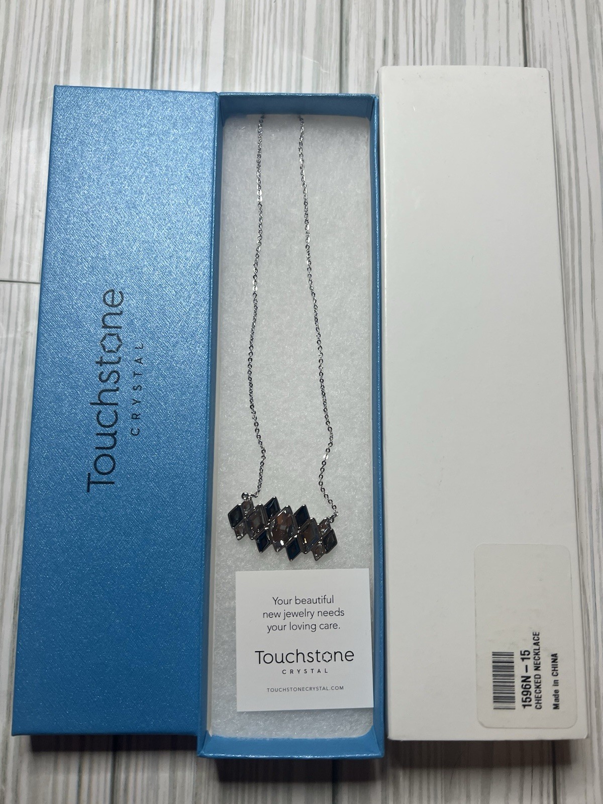 Touchstone Crystal Swarovski Nightfall Checked Necklace Black Clear Silver Bar