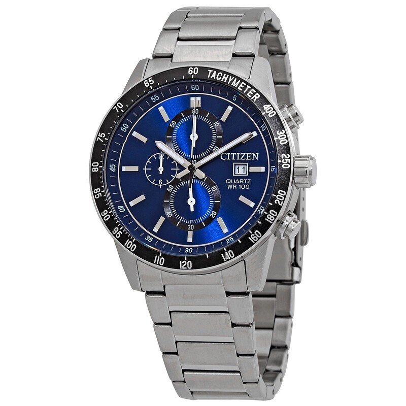 Citizen Mens Chronograph Blue Dial Quartz Stainless Steel Watch – AN3600-59L NEW