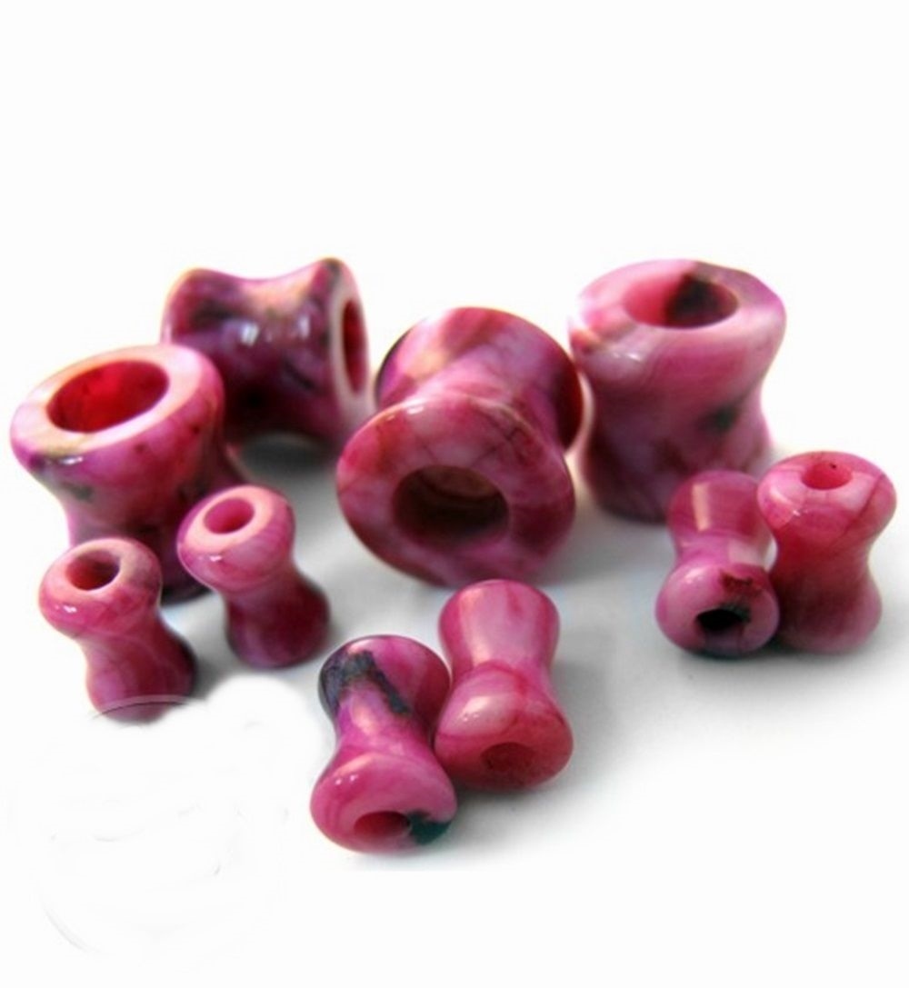PAIR-Stone Agate Pink Saddle Flare Ear Tunnels 04mm/6 Gauge Body Jewelry