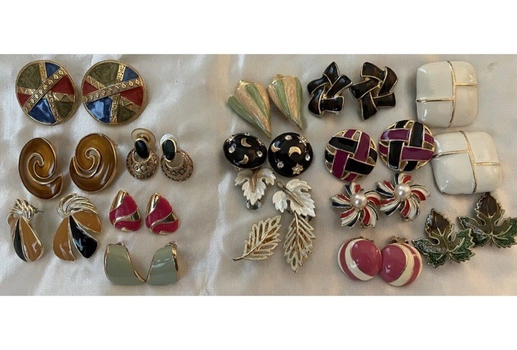 16 Pair Earrings Enamel Pierced and Clip Pierced and Modern Styles