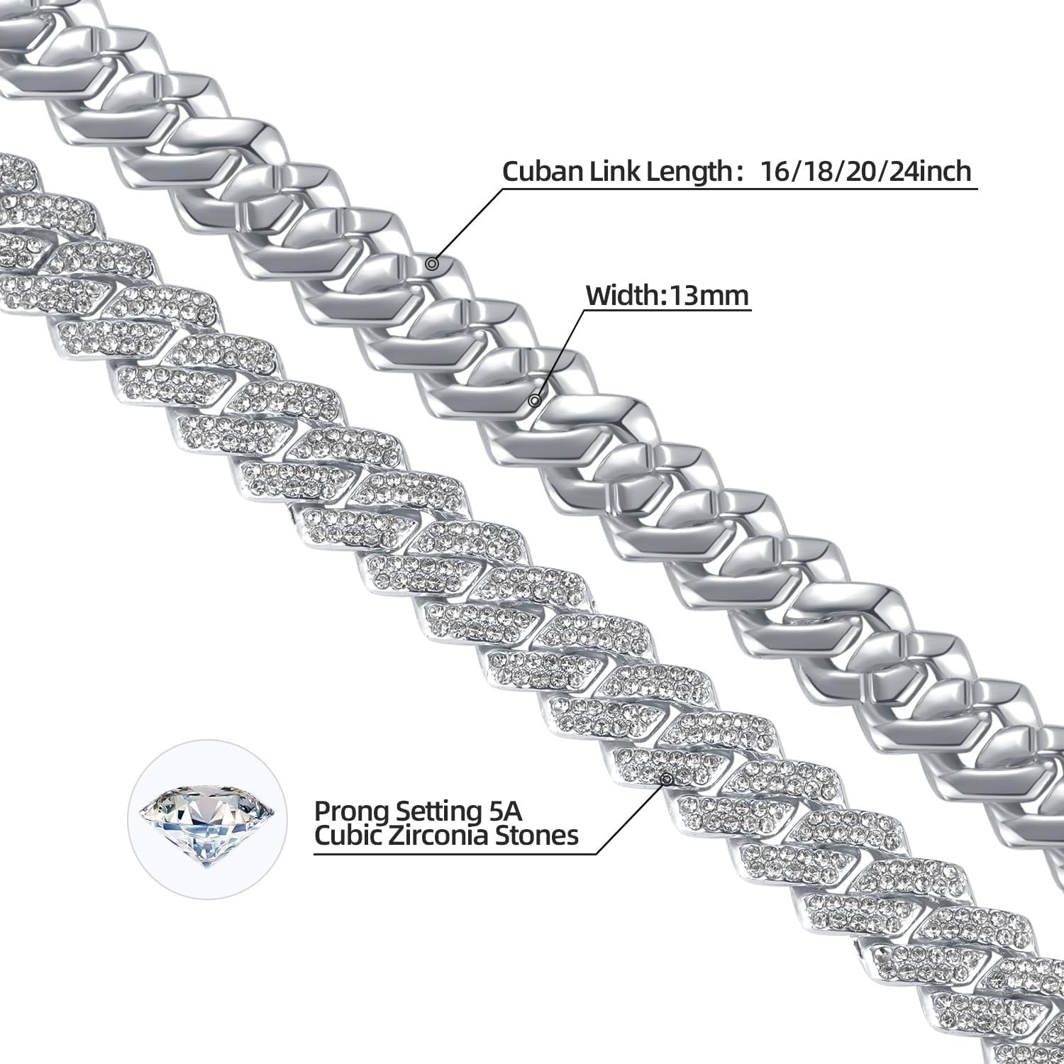 Cadenas de Titanium en Plata 925 Para Hombre Mujer Unisex Cadena Cubana Joyería