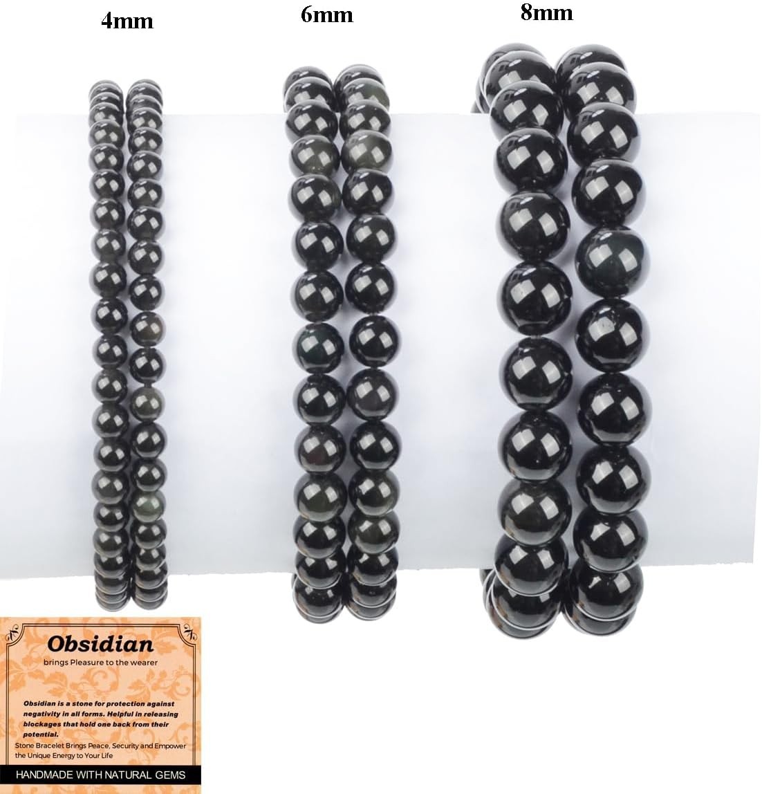 Handcrafted 4mm Black Obsidian Energy Bracelet – Perfect Gift for Any Occasion