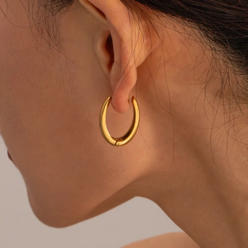 304 Stainless Steel Geometric Hoop Earrings 18K Gold PVD Waterproof Women