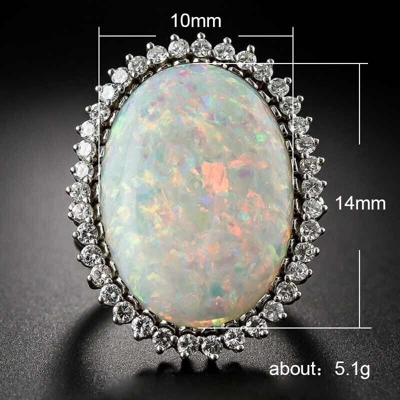 Silver Plated Fire Opal Inlay Christmas Ring 2 CT CZ Vintage Style Unisex Ring