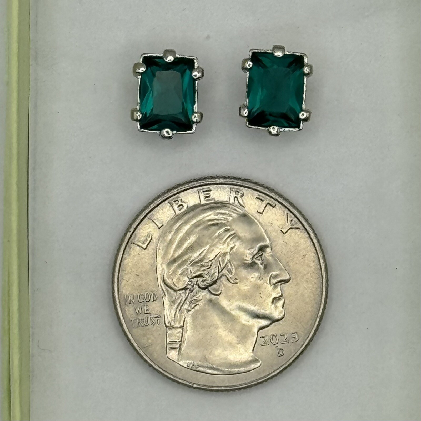 6.5mm x 8.7 mm Emerald Cut – Made with Swarovski crystals – Dark Green Stud