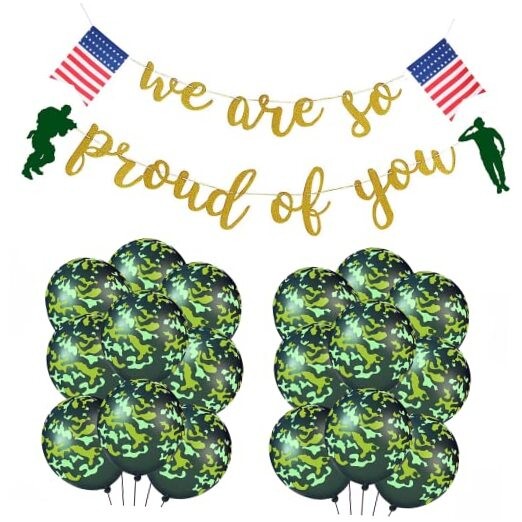 Camouflage Balloons We are So Pround of You Patriotic Soldier Banners,Veterans