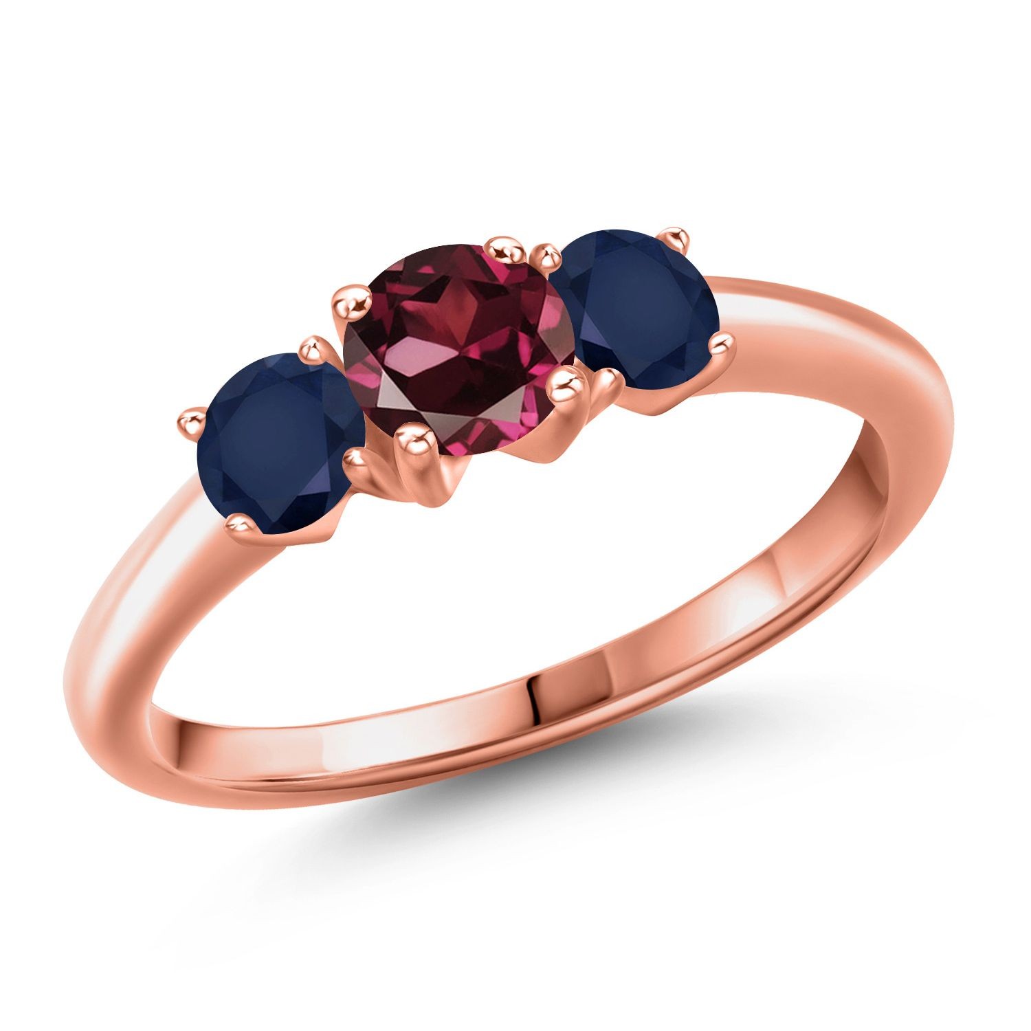 18K Rose Gold Plated Silver Rhodolite Garnet and Sapphire Engagement Ring For