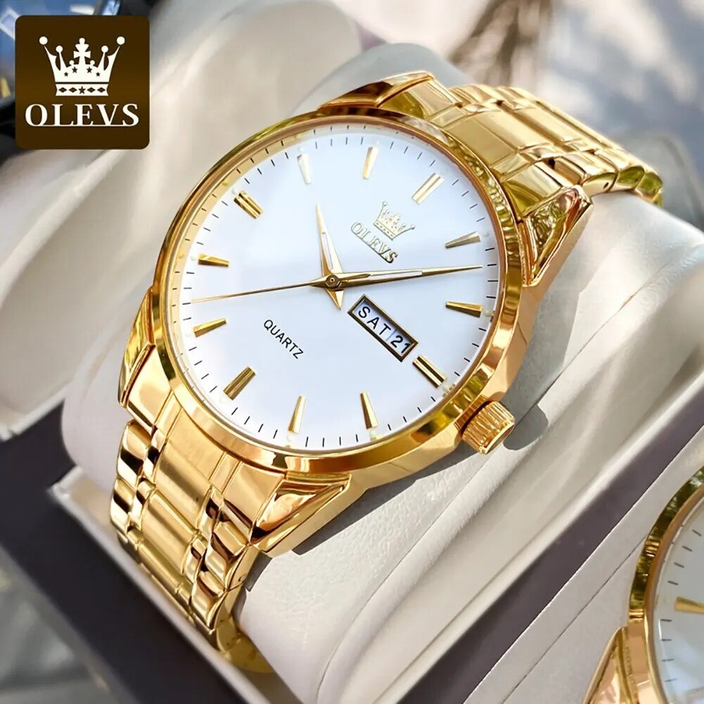 OLEVS Gold Watches for Men Watches Men Stainless Steel Mens Watches Day and Date
