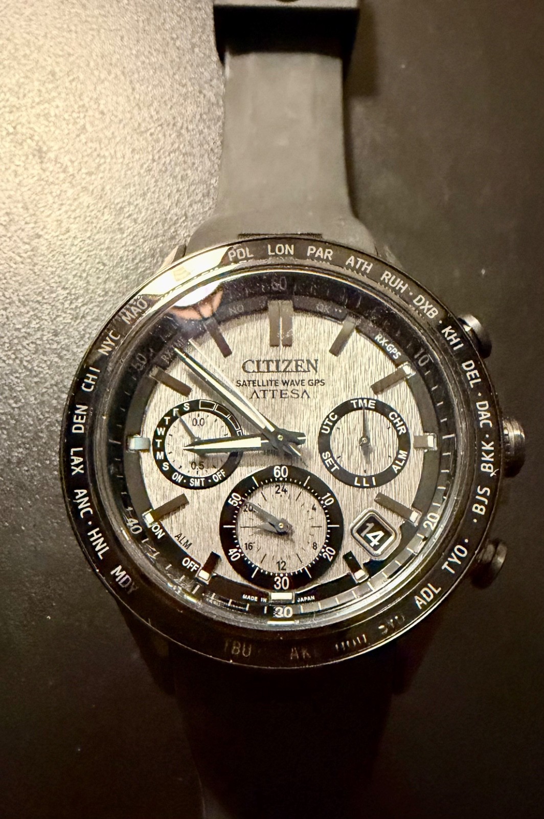 Citizen Men’s Attesa Satellite Date Day Eco-Drive Black Watch 44MM CC4055-14H
