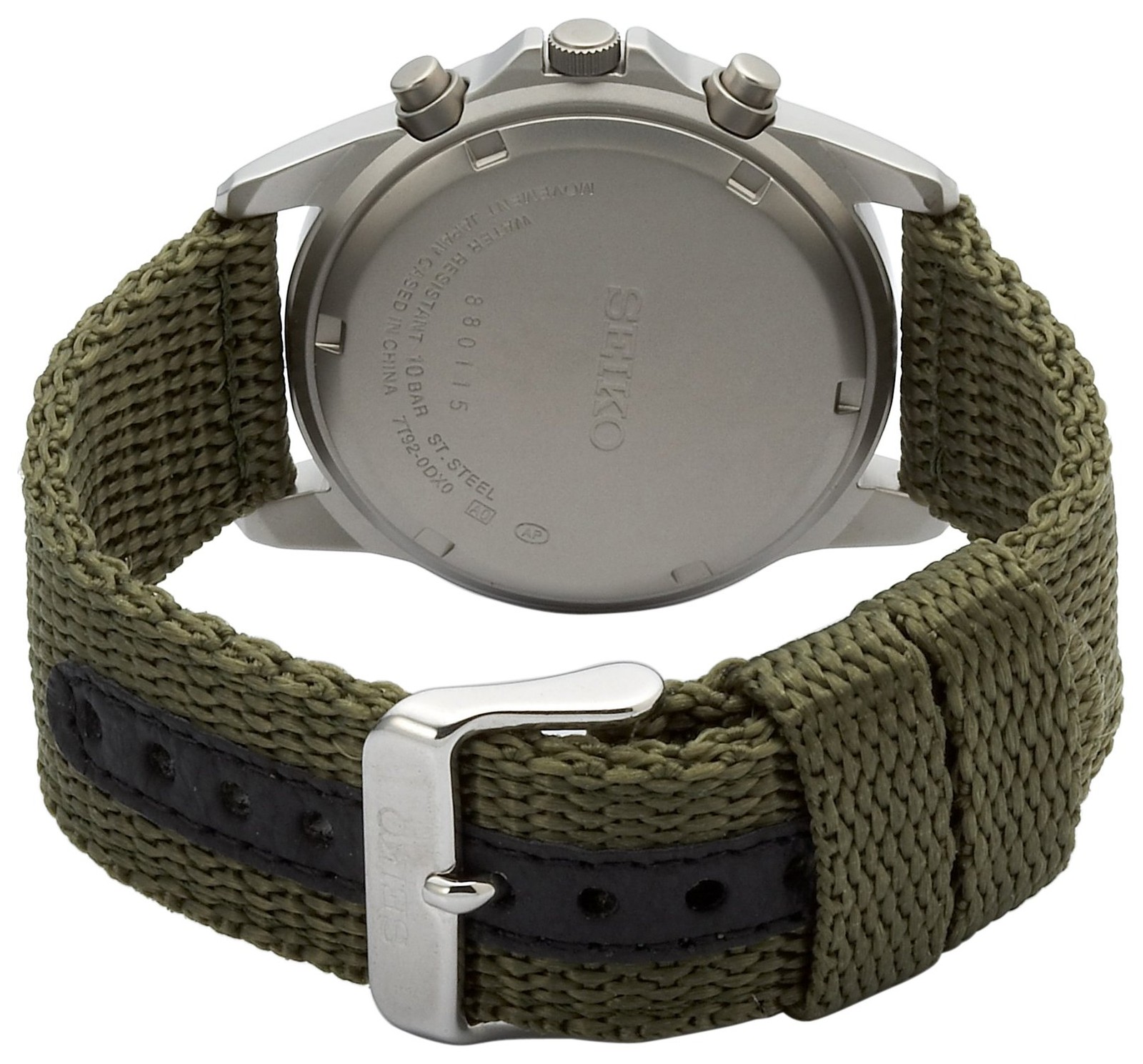 Seiko Chronograph SND377R Khaki Green Dial Quartz Nylon Strap Mens Watch New Box
