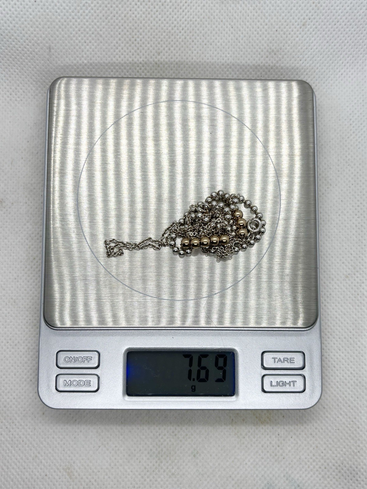 Tiffany & Co Sterling Silver & 18k Gold Mixed Beads Long Necklace 30” 7.69g