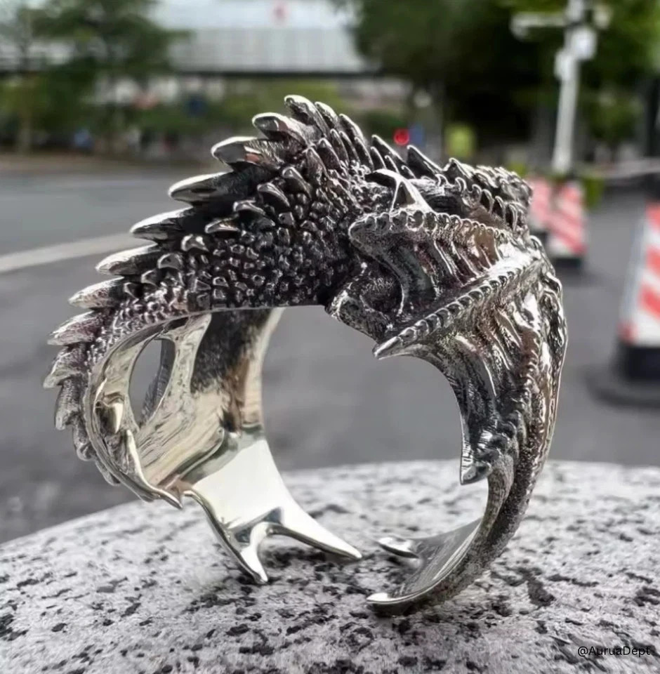 Gothic Dragon Wrap Ring | Adjustable Vintage Silver Tone Fantasy Jewelry