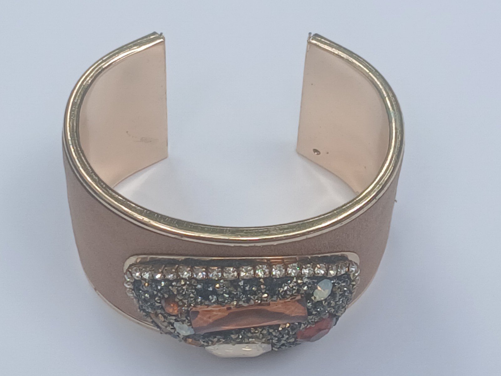 Vintage Cuff Bracelet Gold Tone Rhinestone Mixed Stone Velvet 6.5″ Stunning