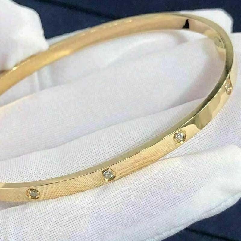 2CTW Round Certified Moissanite Bridal Bangle Bracelet 14K Yellow Gold Plated 7″
