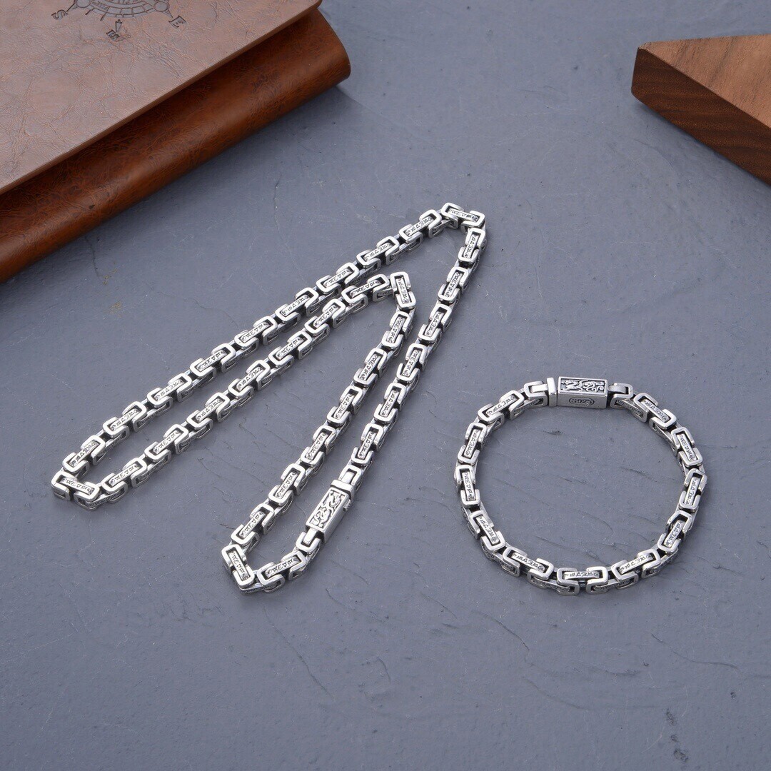 Real 925 Sterling Silver Chain Women Men 5mm Byzantine Link Necklace Bracelet