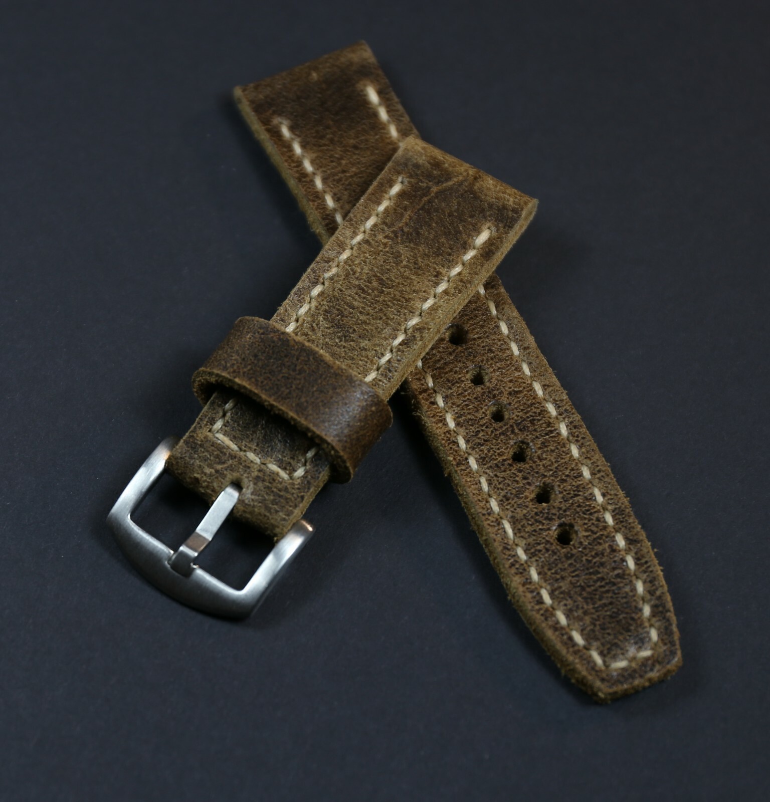 Brown Leather Watch band Soft Thick Distressed for PAM Handmade strap 18 – 26mm