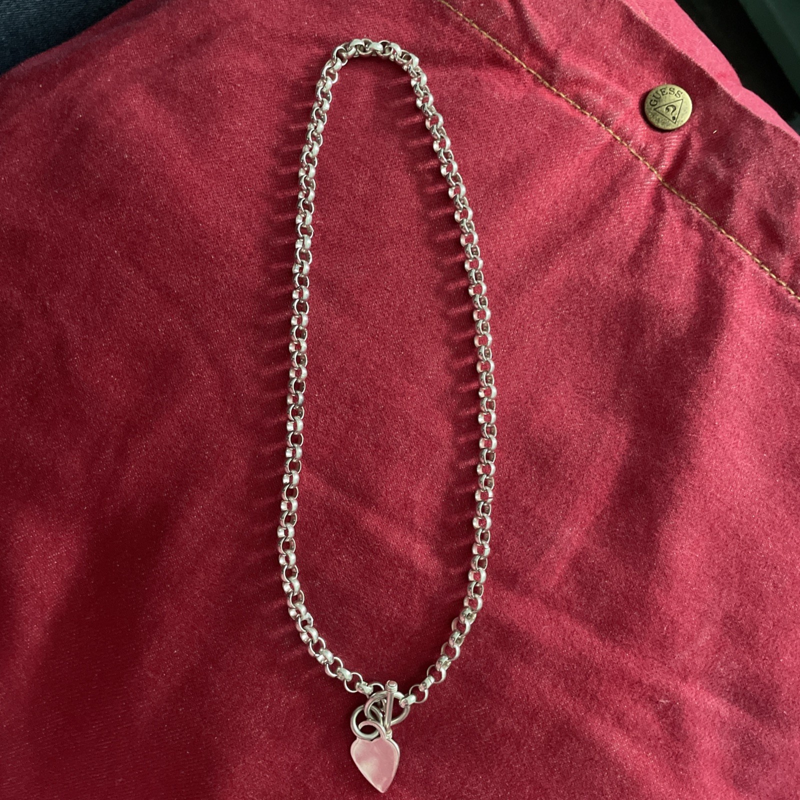 Solid Sterling Silver Chain Link Heart Tag Necklace, 45 grams, 17 1/2