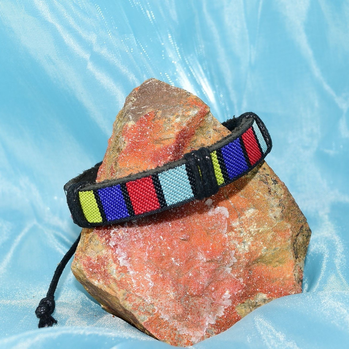 Rey Ribbon Colorblock Tie Bracelet Black Yellow Red Blue mens Gift Boxed