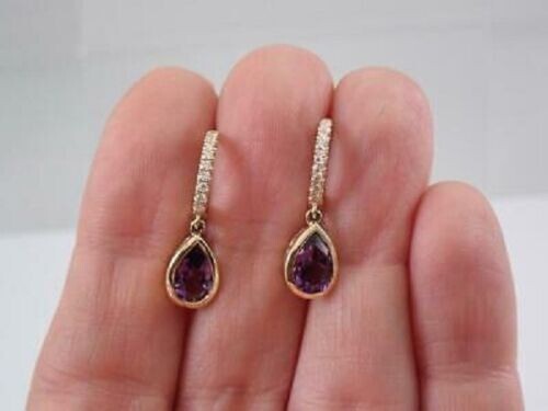 Delicated 4Ct Pear Shape Amethyst Drop/Dangle Earrings 14K Yellow Gold Finish