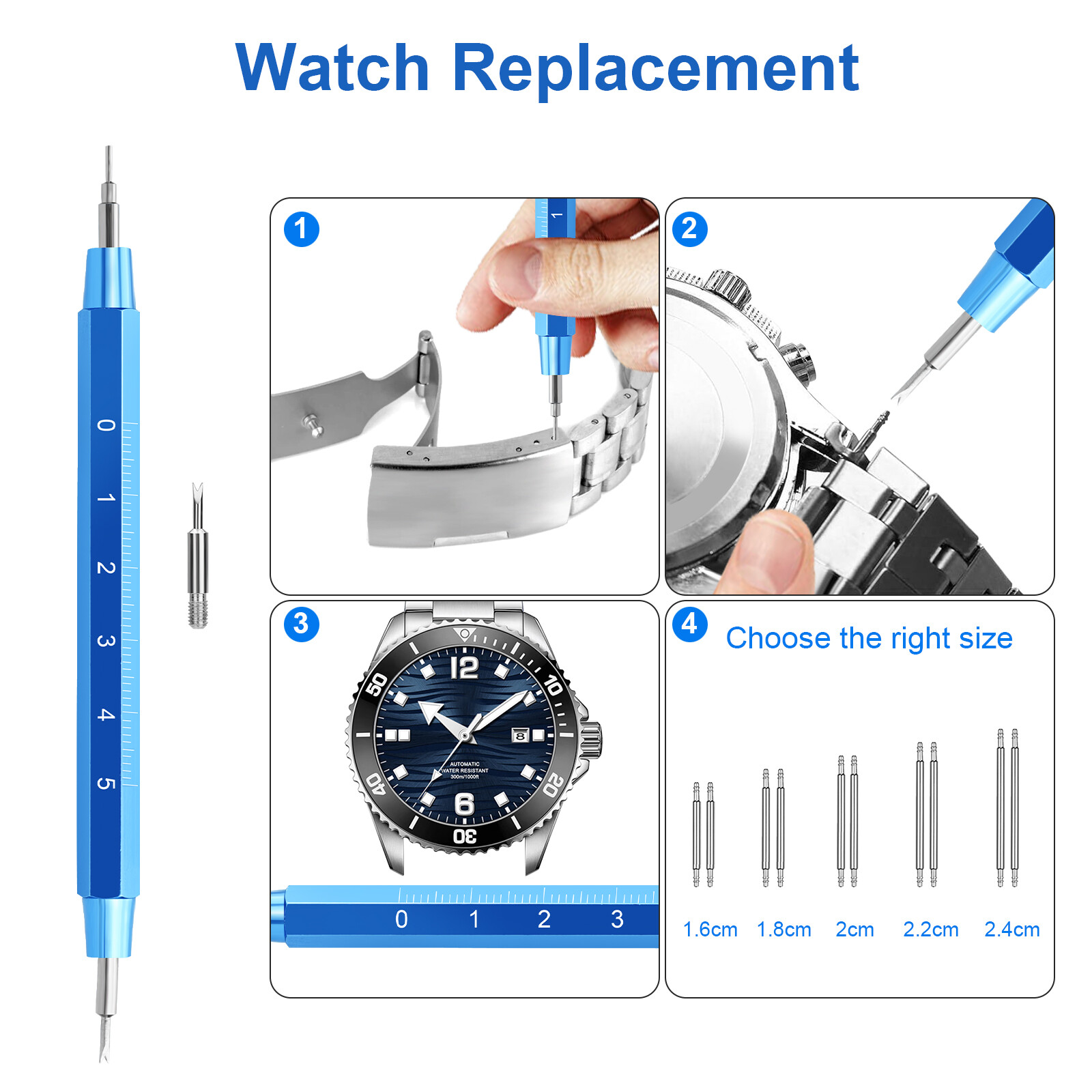 Adjustment Watch Band Strap Link Pin Remover Spring Bar Repair Resizing Tool Kit