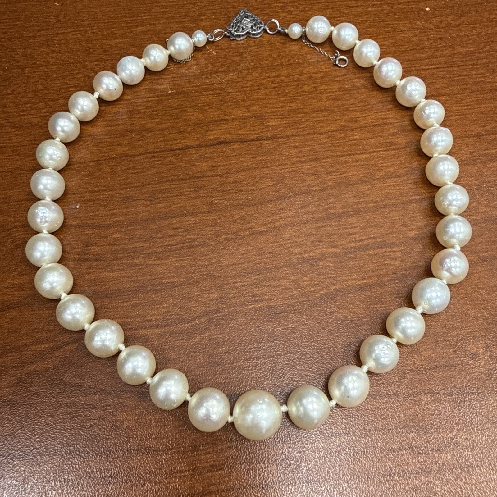 Rare Large 11.3mm-8.5mm Vintage Akoya Cultured Pearl Necklace Choker 14k Lock