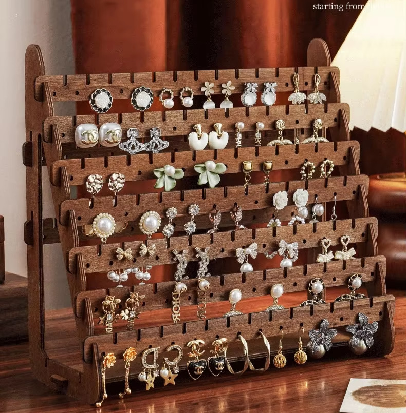 Wood Earring Display Stand Holder Stud Hook Jewellery Organizer Rack Display