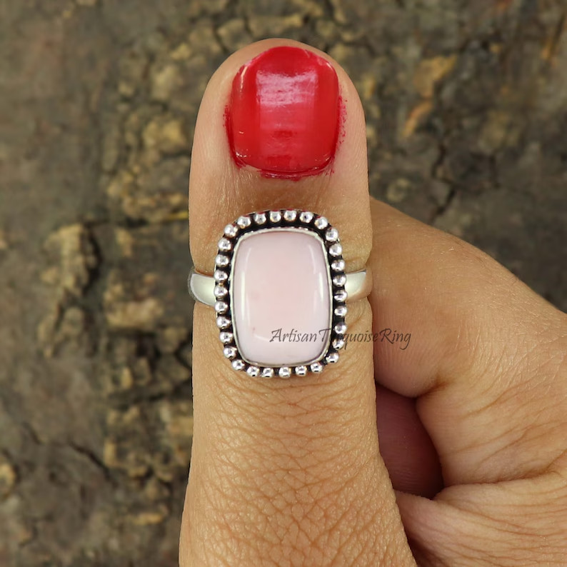 Pink Opal Ring 925 Sterling Silver Band& Statement Ring Handmade Ring All Size