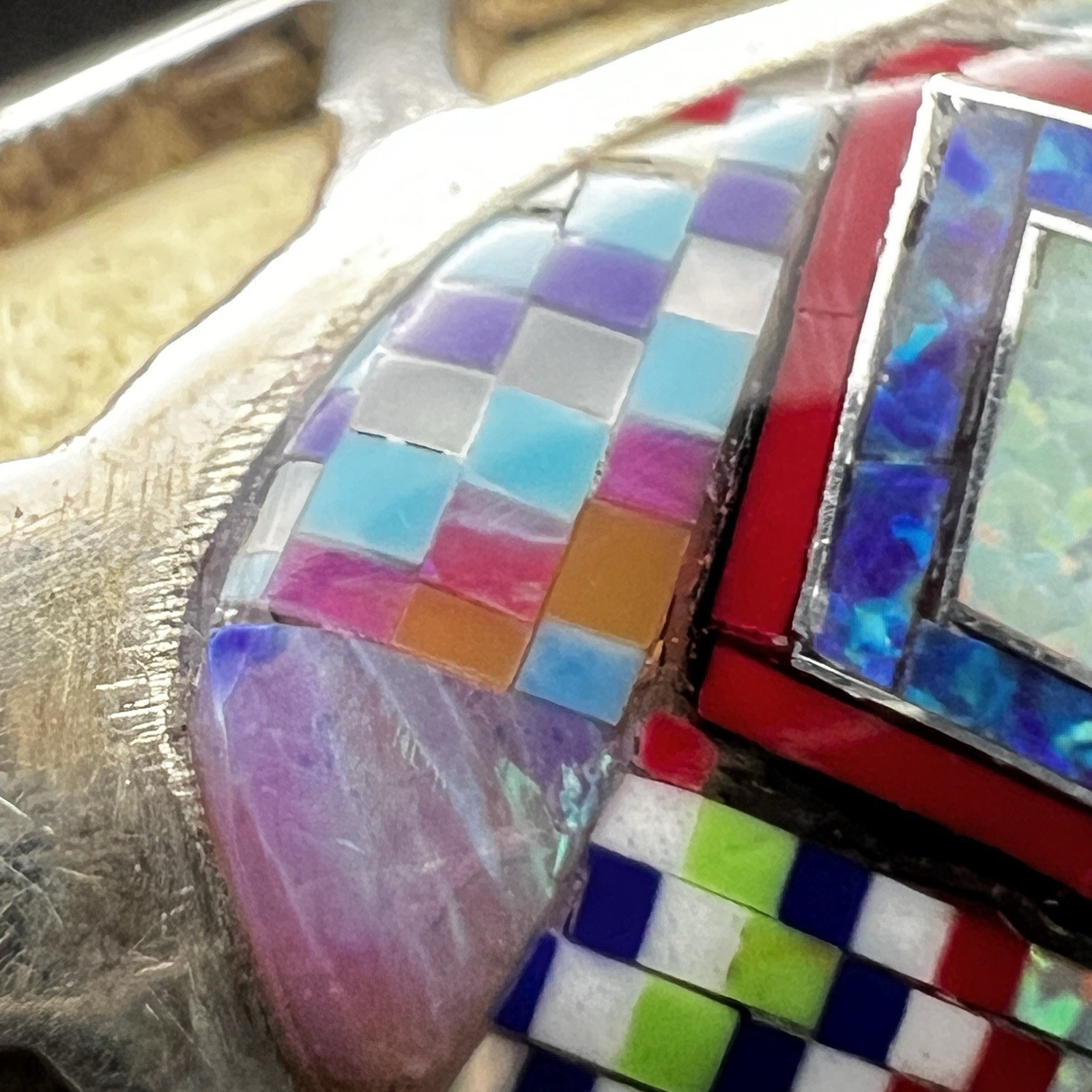 Sterling Silver Inlay Native American Ring Turquoise Opal & Other Size 7.5 10g