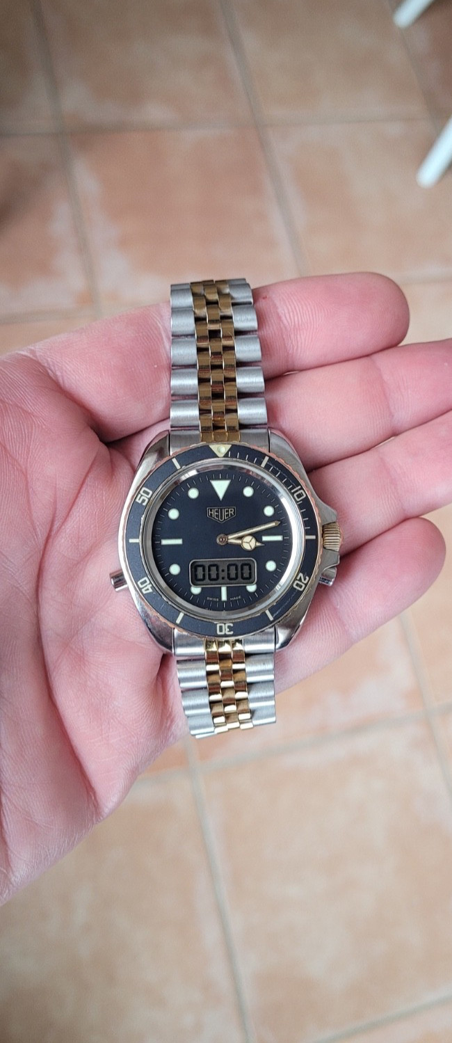 Pre TAG Heuer Jumbo 980.027 Mens 1000 Series Watch Black Gold Ana-Digital Rare