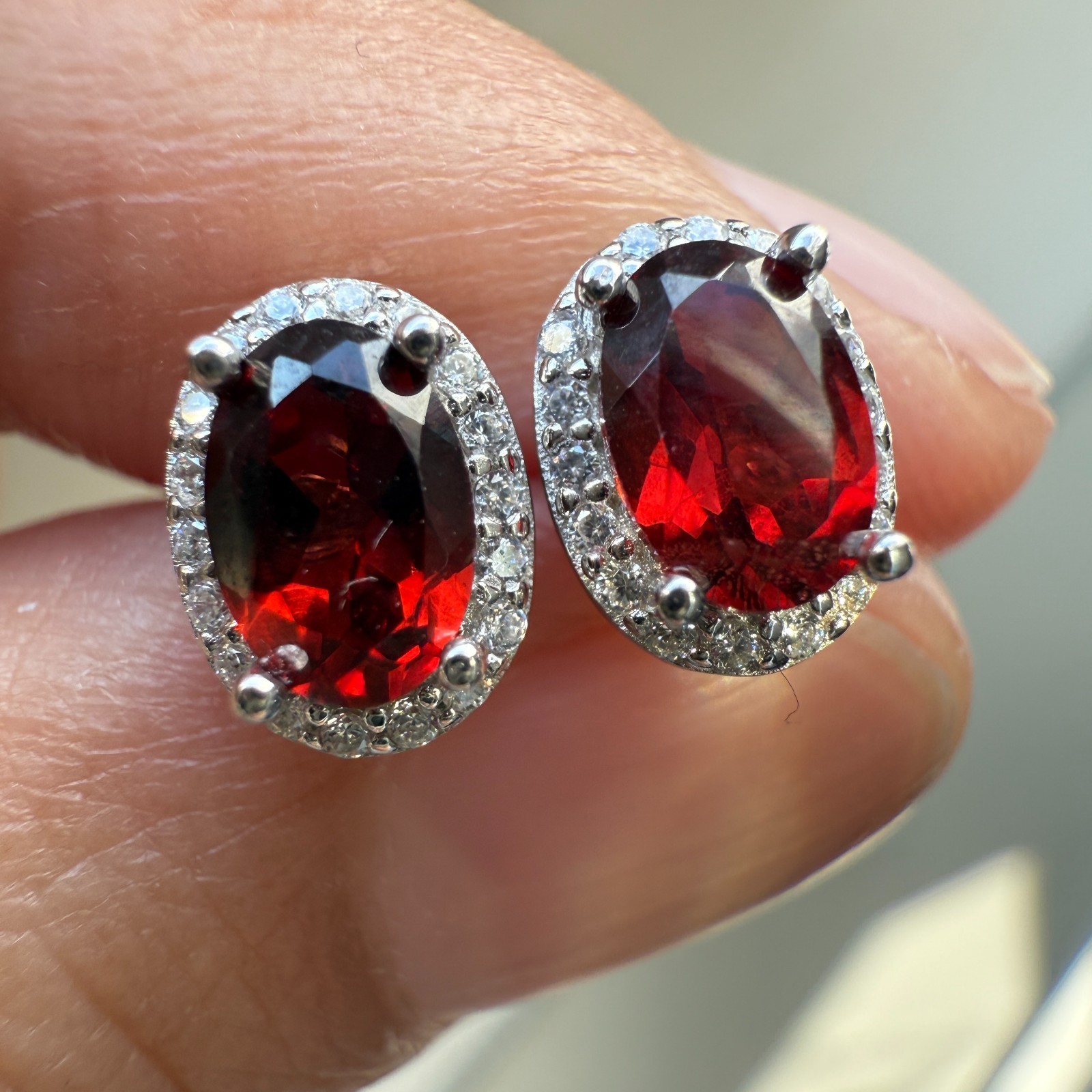 925 Sterling Silver Earrings 6x4mm Natural Rhodolite Garnet Gemstone Zircon Gift