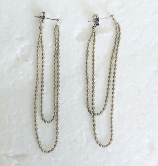 Elo7 Gold Plated Barrel Beaded Chain Attached Fronto To Back Dangle Earrings