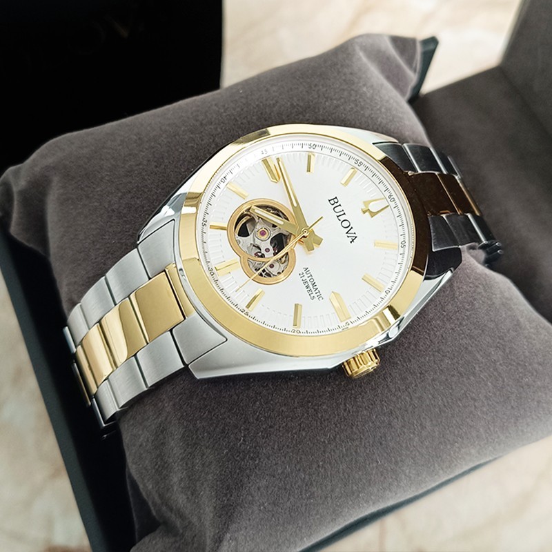 Bulova Surveyor White Gold Dial Men’s Classic Automatic Steel Watch 42mm 98A284
