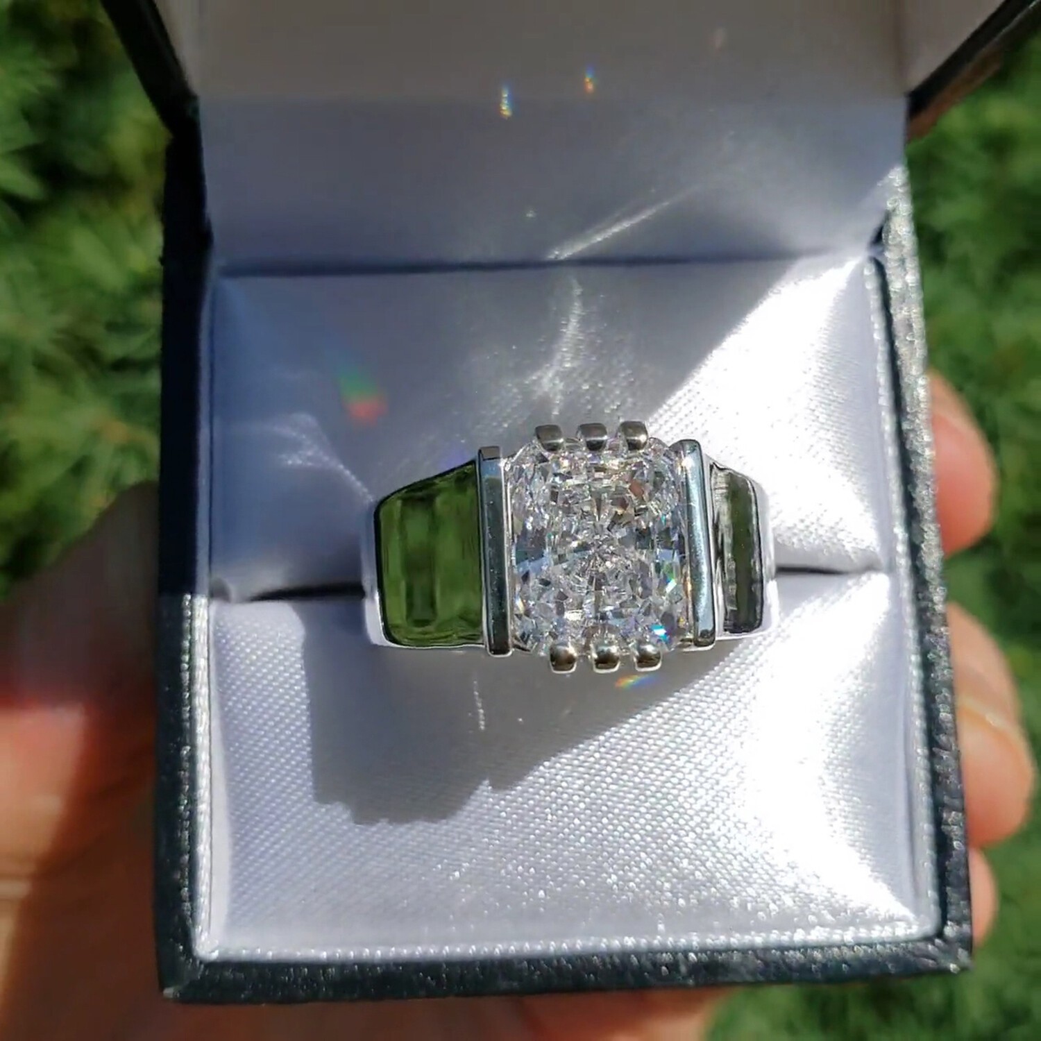 Men’s 5.42 Ct White Lab Grown Diamond Radiant Cut Solitaire Ring 925 Silver