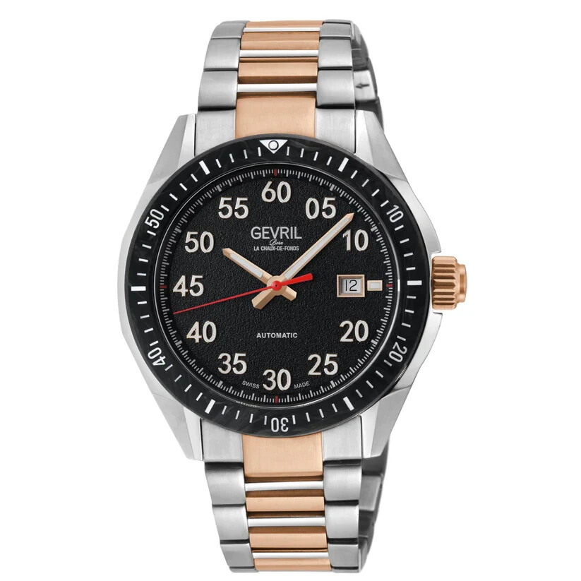 Gevril Mens 48303B Ascari Swiss Automatic SW220 Exhibition Caseback Steel Watch