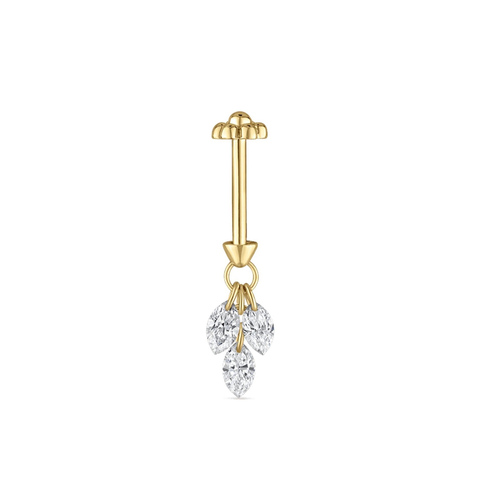 Marquise Trio Moissanite Drop Stud Helix 925 Sterling Silver