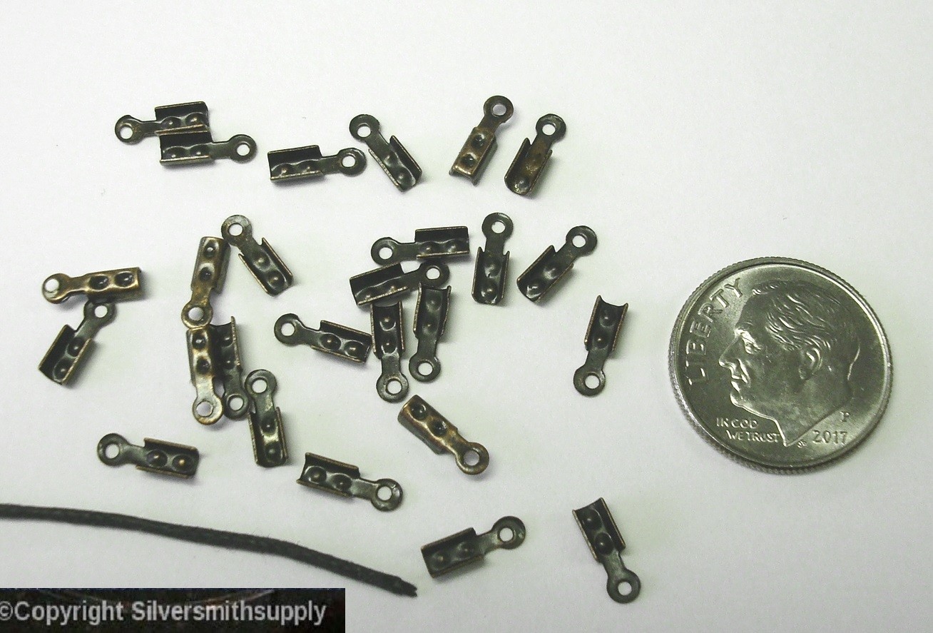 24 Copper plated foldover crimping thong lace end caps leather clasp end FPS100A