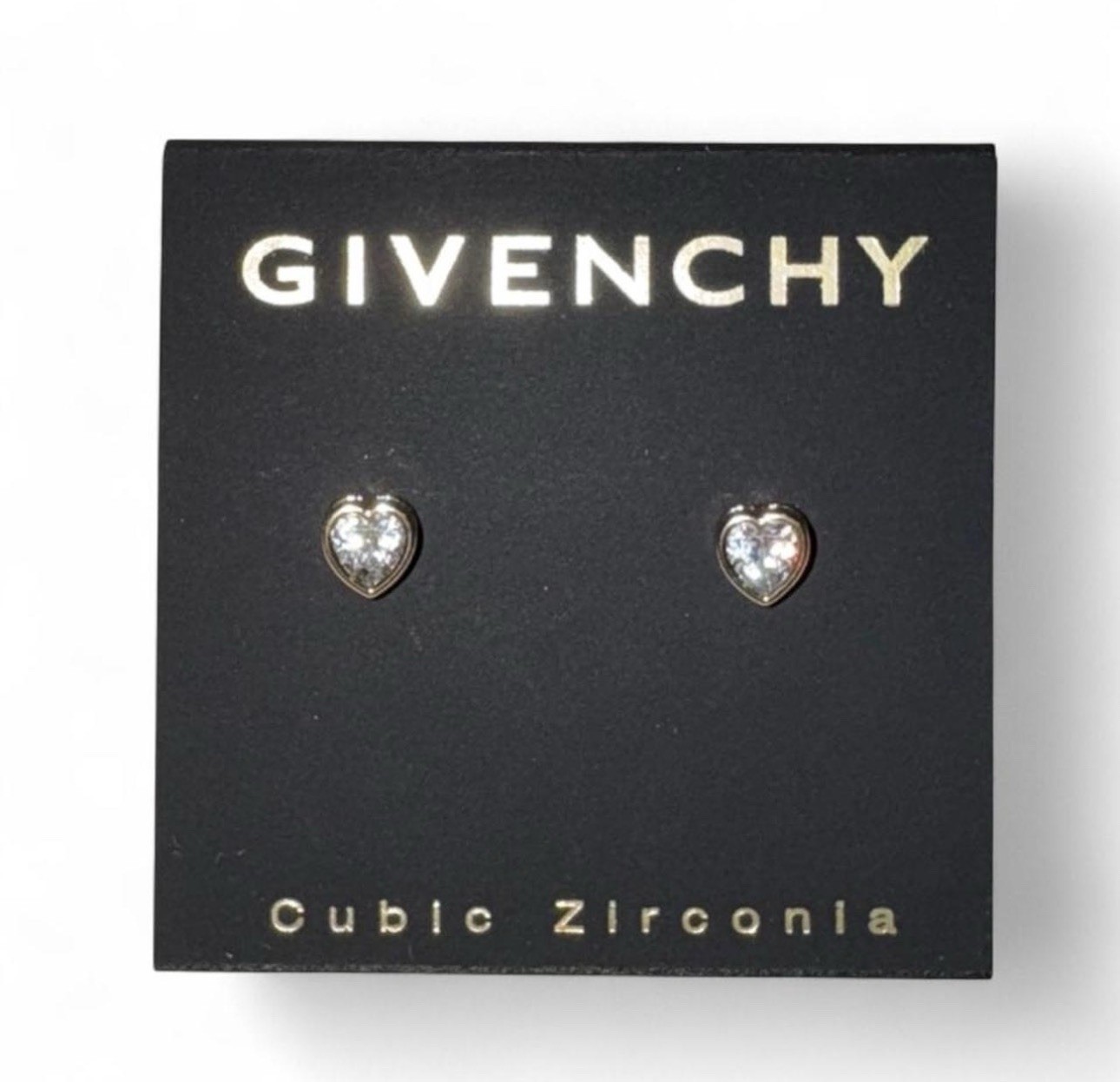 Givenchy Heart Stud Earrings Gold Tone Cubic Zirconia