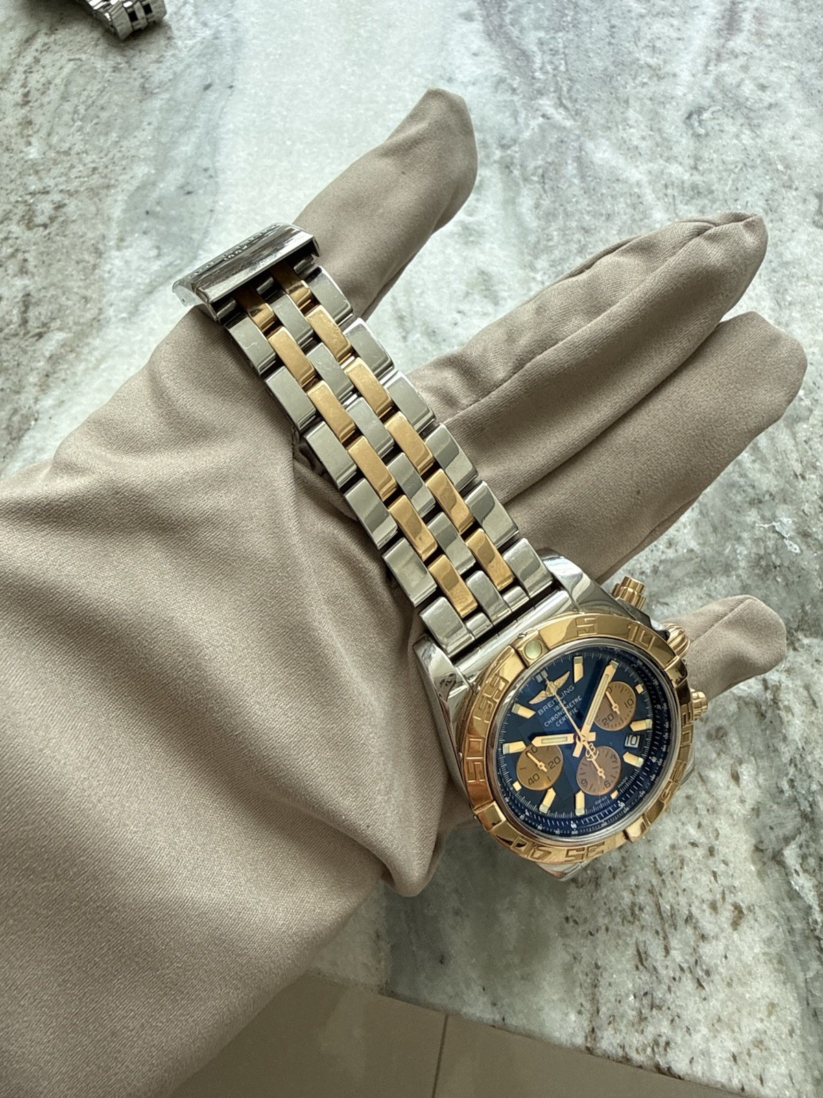 Breitling Chronomat 44 Blue Dial Chronograph CB0110 18K/Stainless Steel Watch