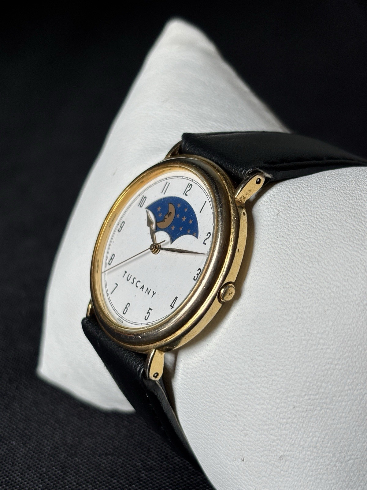 Vintage Tuscany Moon Phase Quartz Watch Japan Movt Gold Tone 33MM New Battery