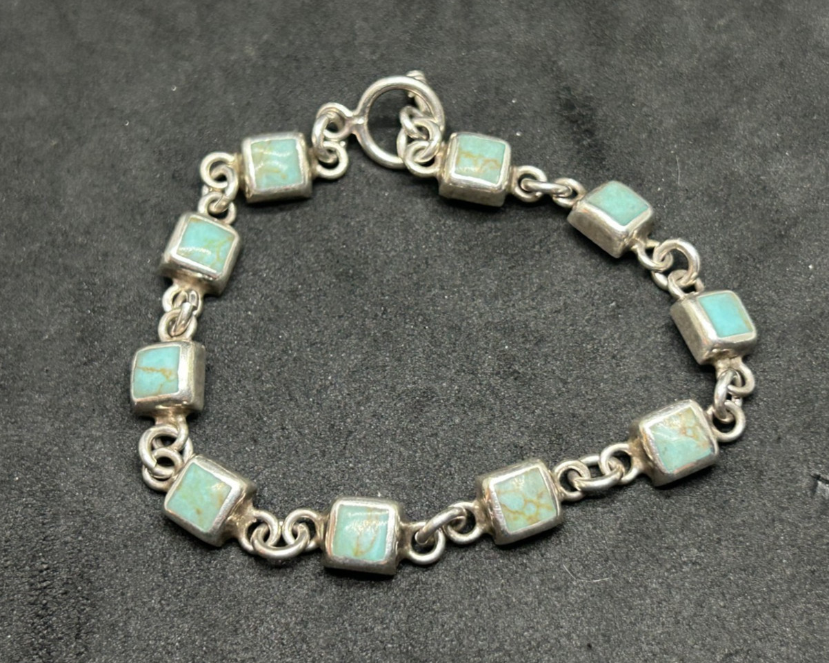 925 Sterling Mexico Turquoise Bracelet 7.2mm 7in – 14.33g