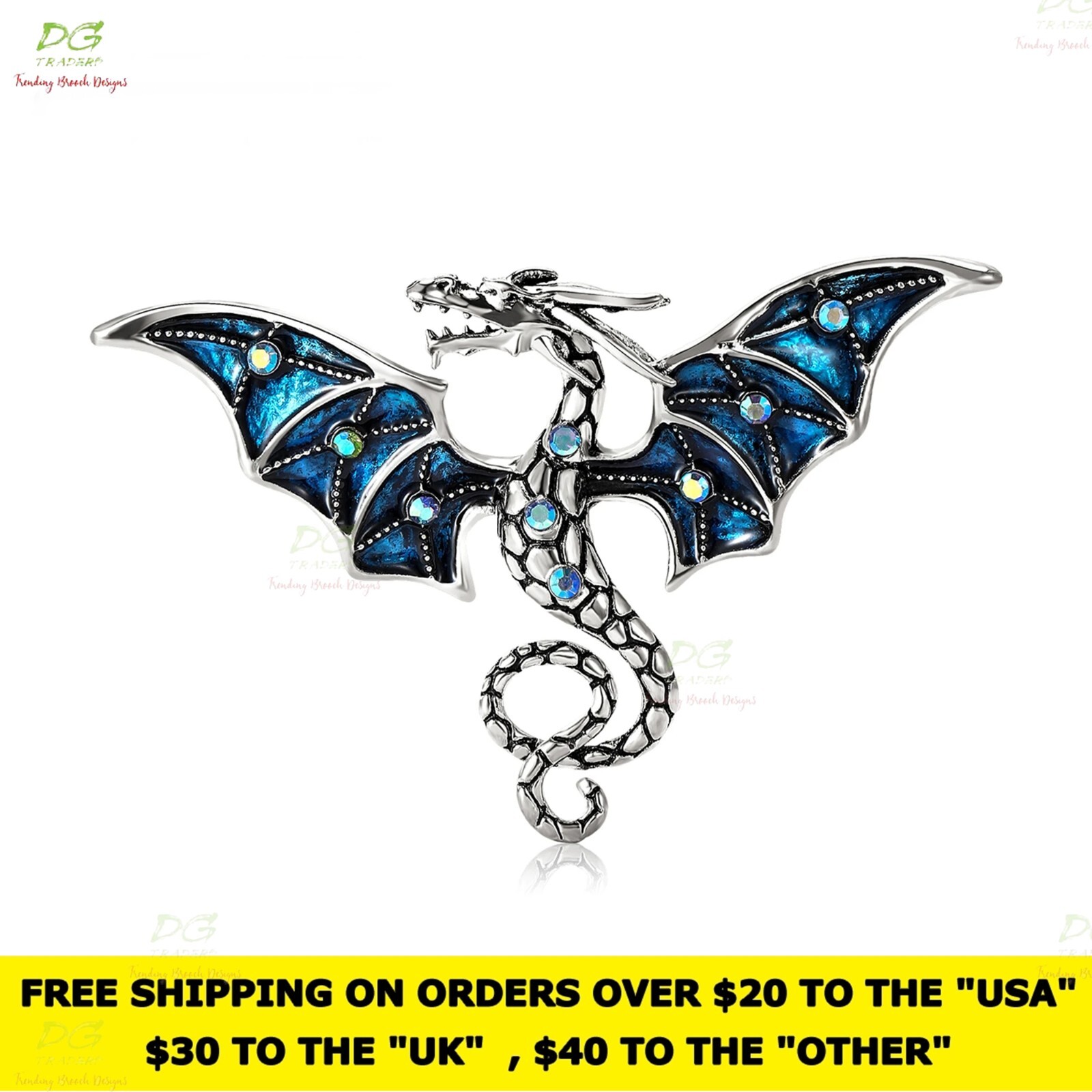 Enamel Flying Dragon Brooches for Women Unisex Rhinestone Mythical Animal Pins
