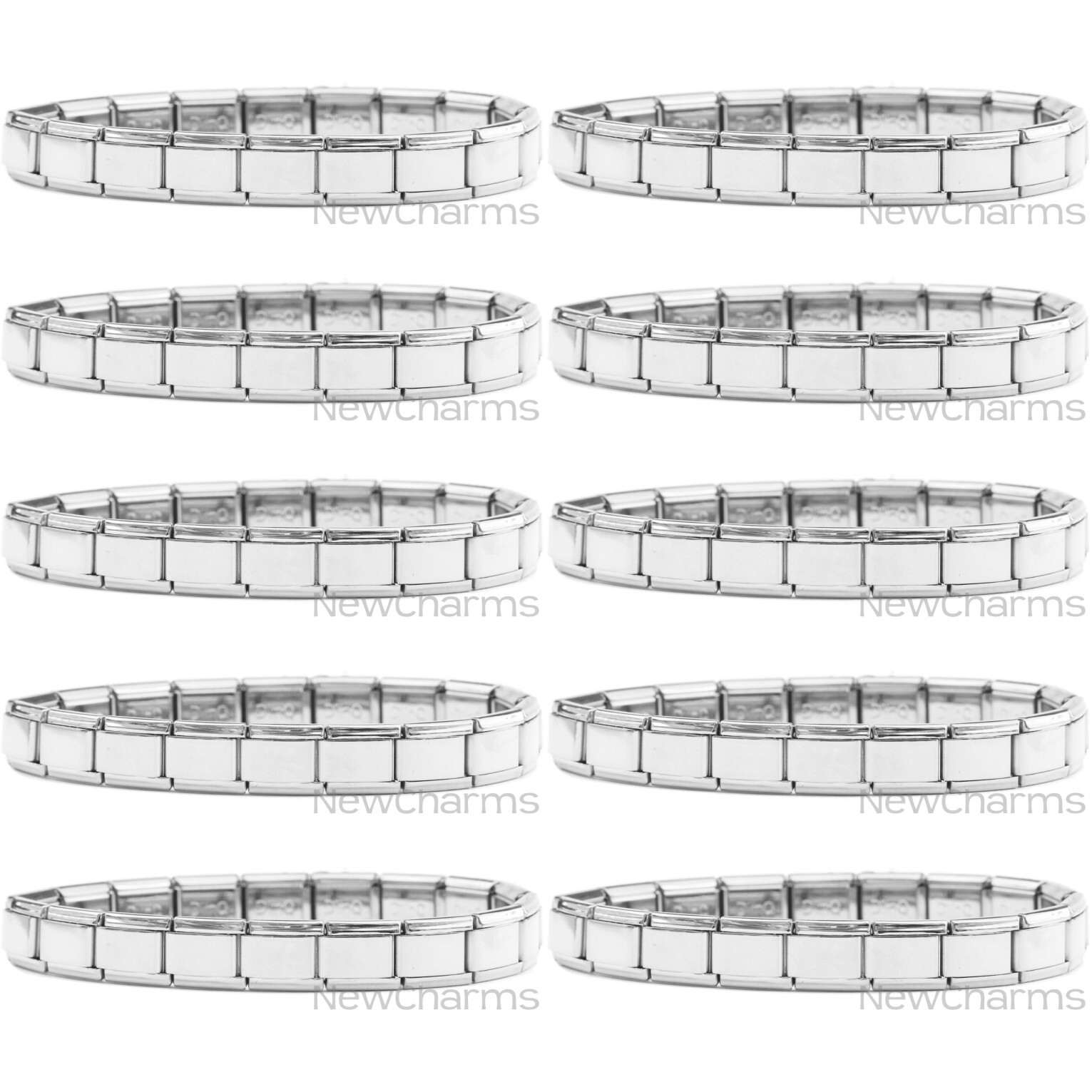 Ten (10) Italian Charm Starter Bracelets Wholesale Stainless Steel Jewelry Links