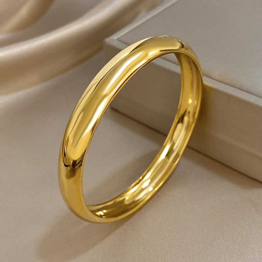 Glossy Gold Plated Stainless Steel Bracelet for Women Men Fashion 10 15 30mm.
