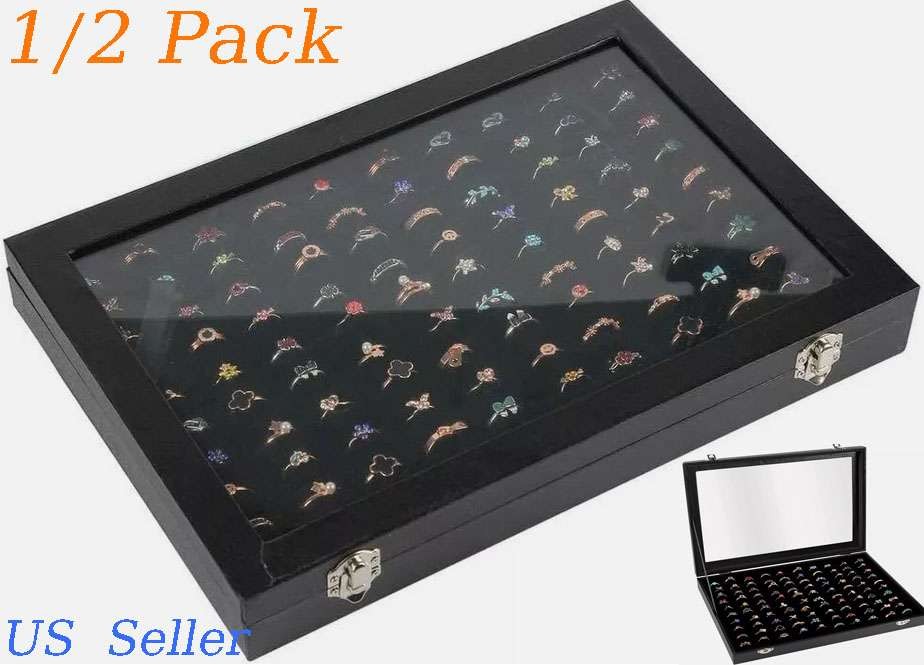 1-3 Pack 100 Slots Jewelry Ring Display Organizer Tray Holder Storage Boxes Case