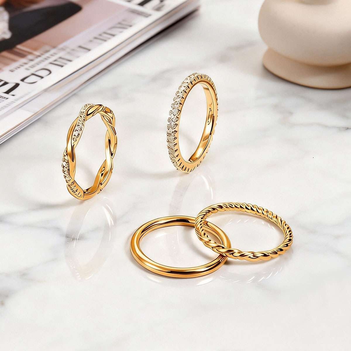 4Pcs Set Sterling Silver Ring Women Thin Stackable Rings Cubic Zirconia Thumb US
