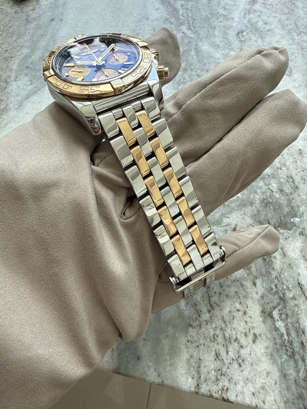 Breitling Chronomat 44 Blue Dial Chronograph CB0110 18K/Stainless Steel Watch