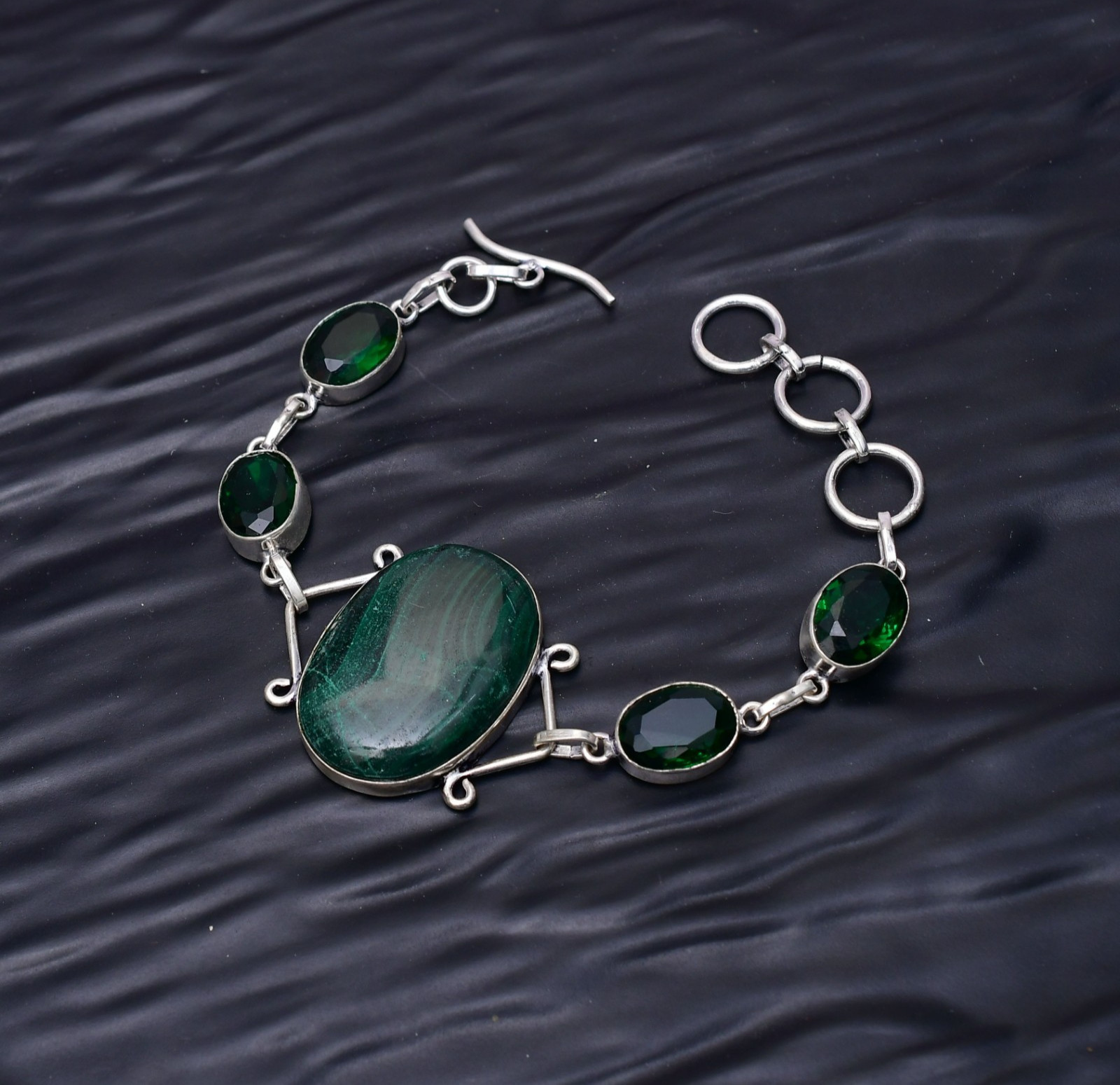Malachite Gemstone 925 Sterling Silver Bracelet Jewellery 7-8″