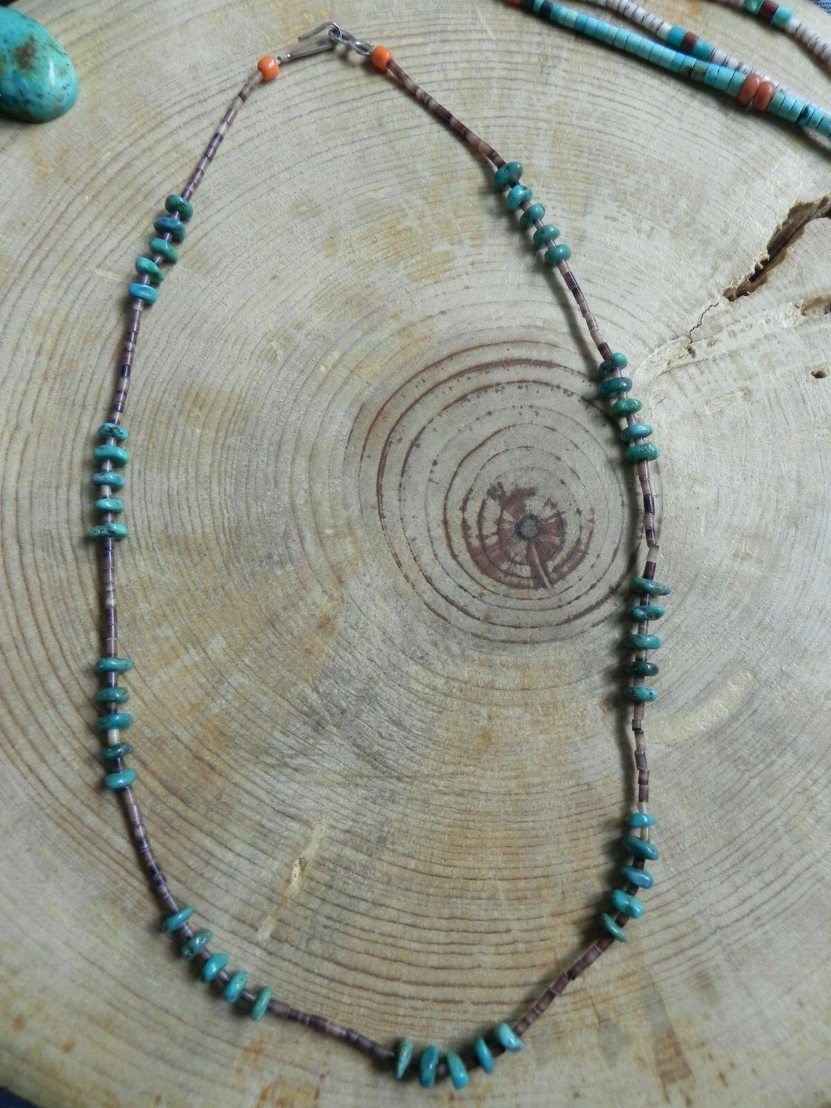 Turquoise & Penshell Heishi Necklace 18″ Santo Domingo