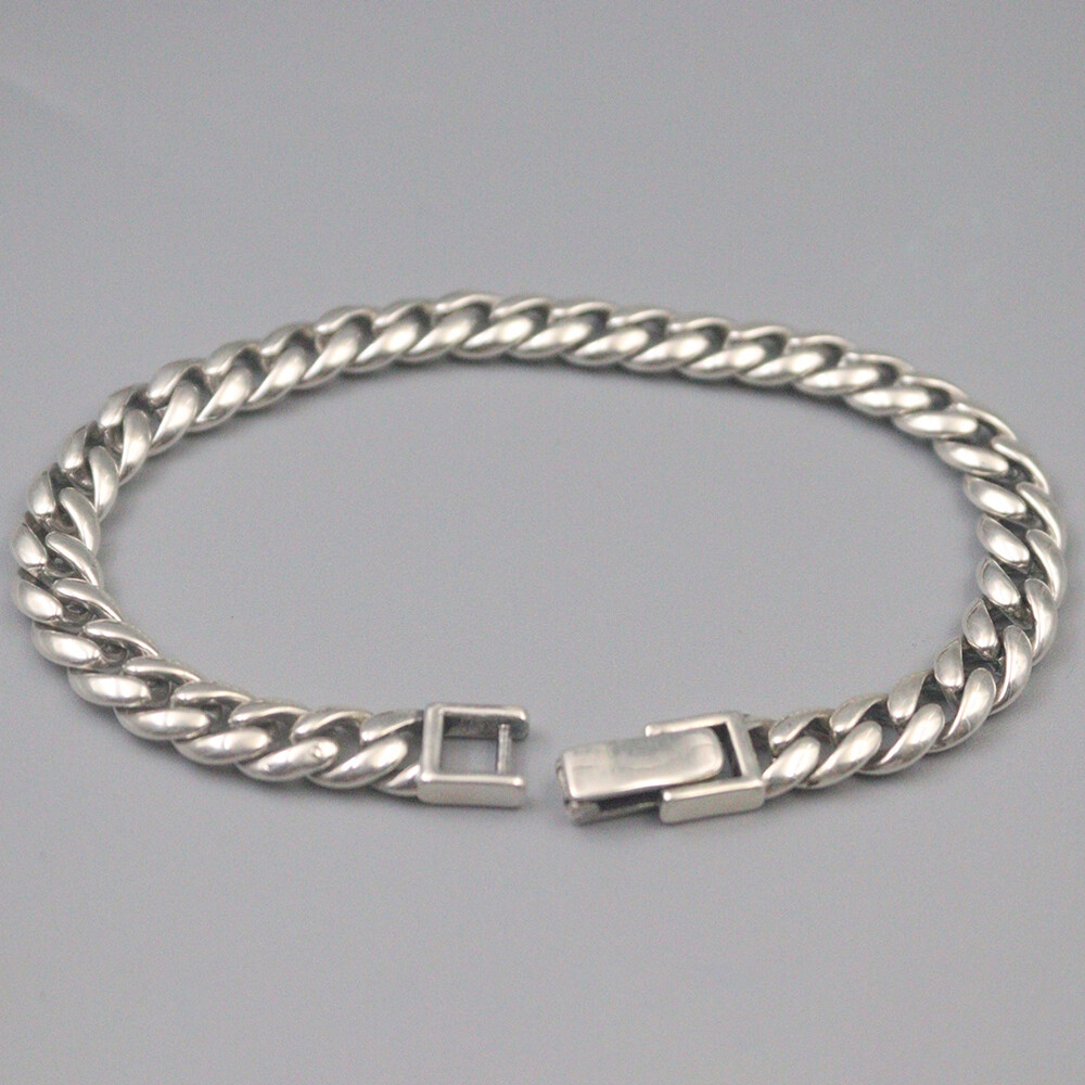 Pure S925 Sterling Silver Chain 6mm Cuban Curb Link Bracelet 6.7-8.7inch L