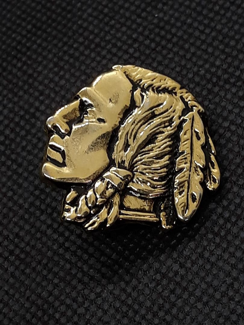 Native American Brave Head Pin, Gold Tone Metal